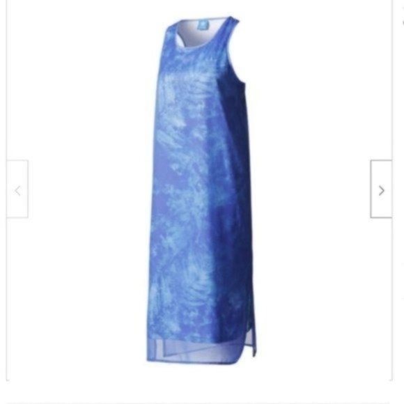 Adidas Originals Blue Overlay Tank MIDI Dress XS EXTRA SMALL RACERBACK NWT NEW - Picture 3 of 9